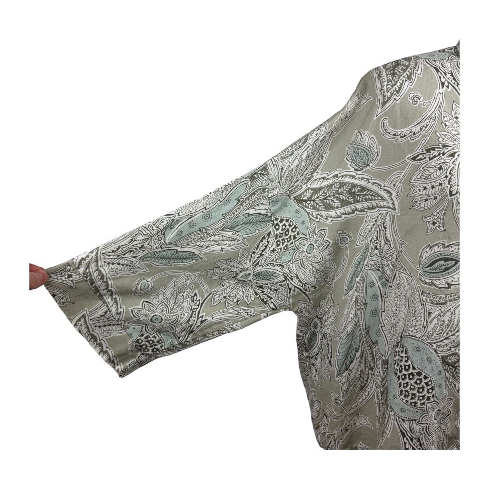 Bryn Walker Womnes Linen Top Jacket Tan Blue Paisley 3/4 Sleeve‎ Button Up Sz Lg - Picture 6 of 15
